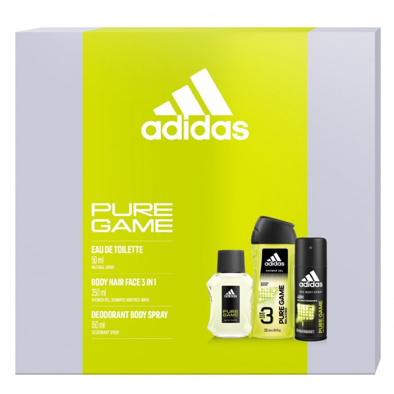Adidas Pure Game Zestaw Woda Toaletowa 50ML + Żel Pod Prysznic 250ML +  Antyperspirant Spray 150ML